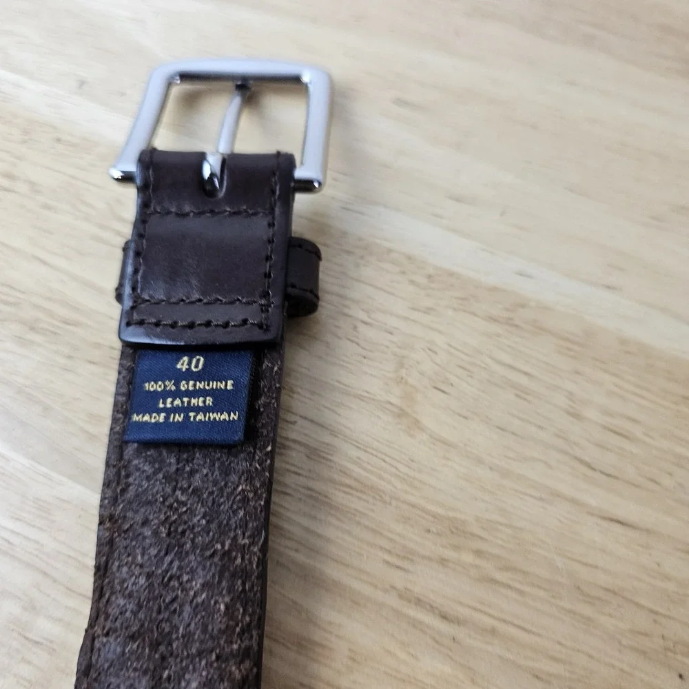 Brooks Brothers 40 Brown Woven Leather Belt Silver Buckle Men's Classic‎ Style